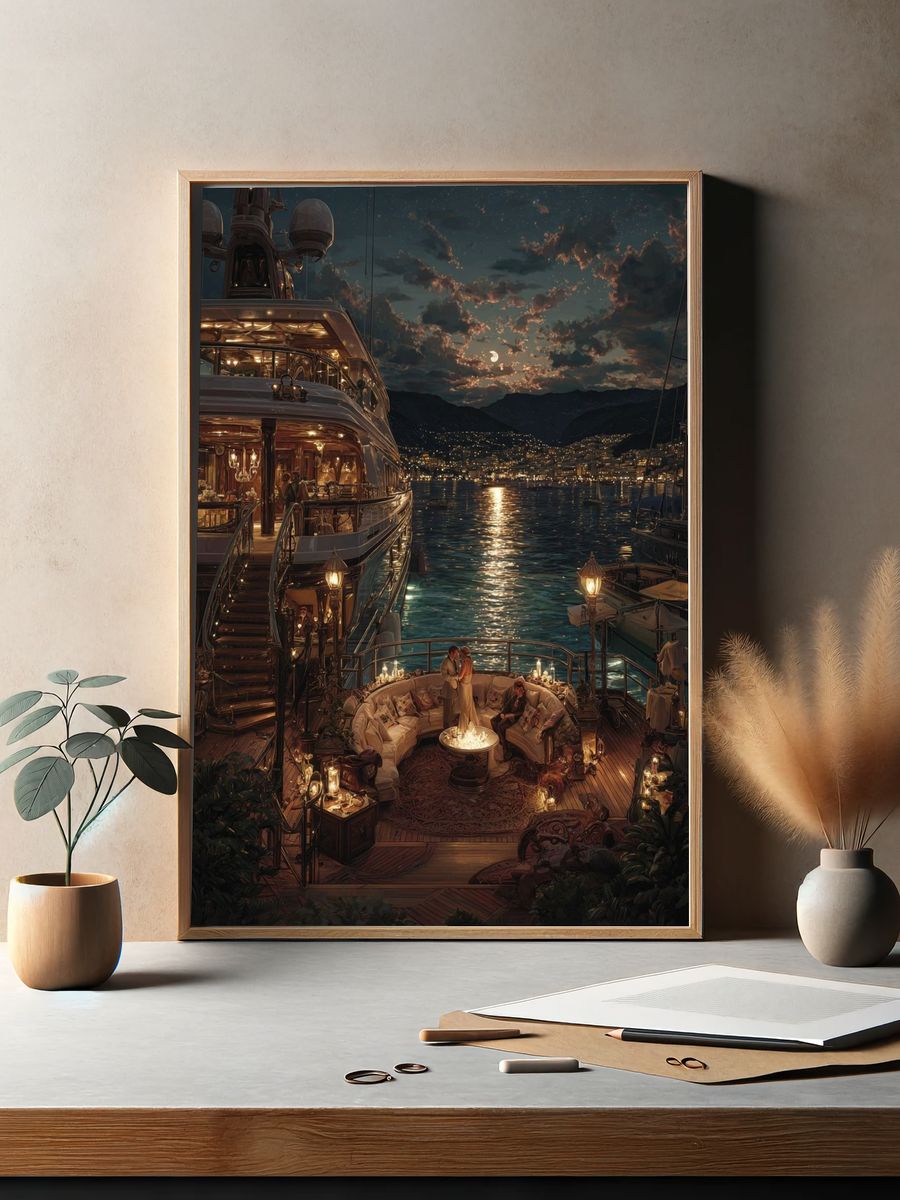 Moonlit Yacht Harbor Print. — room view 2
