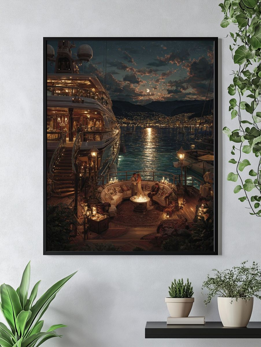 Moonlit Yacht Harbor Print. — room view 4