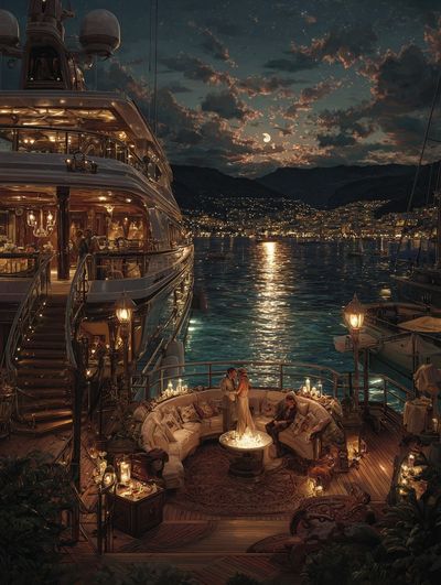 Moonlit Yacht Harbor Print. poster print