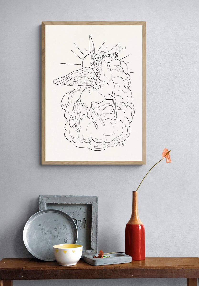 Pegasus Line Art Poster. — room view 3