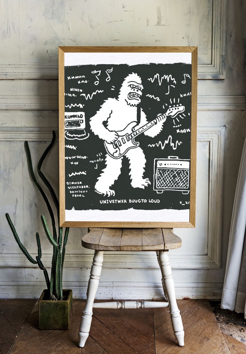 Guitar Bigfoot Punk Illustration Poster. — room view 1