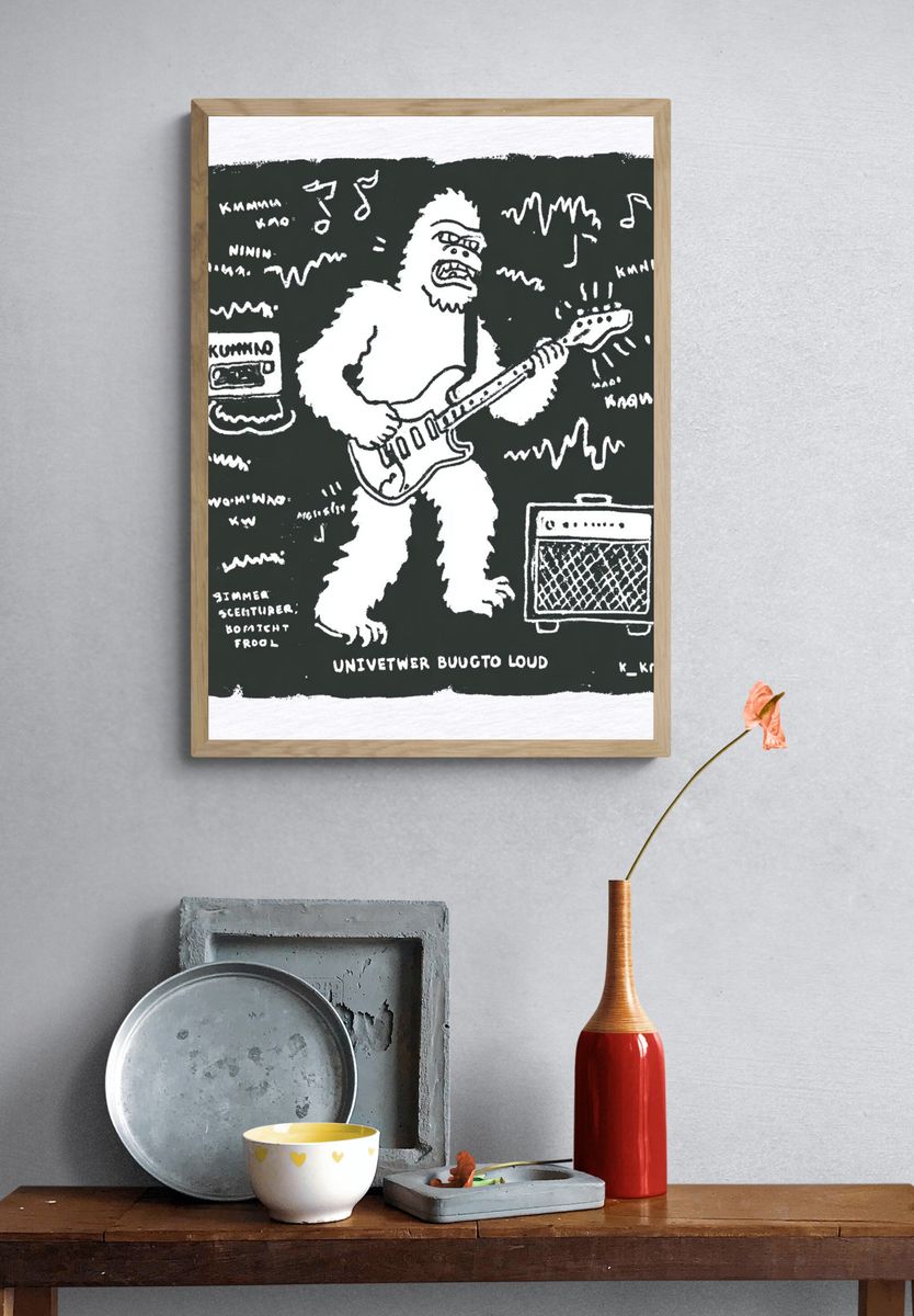 Guitar Bigfoot Punk Illustration Poster. — room view 3