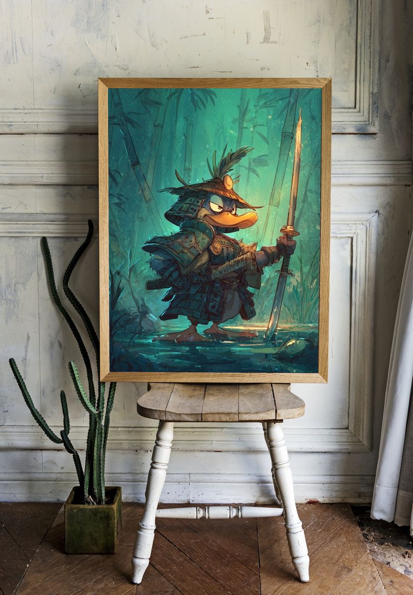 Samurai Duck Fantasy Illustration Poster. — room view 1