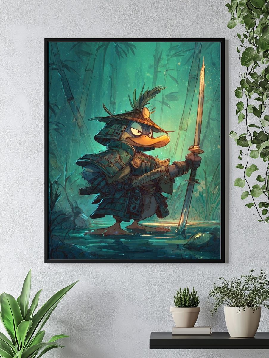 Samurai Duck Fantasy Illustration Poster. — room view 4