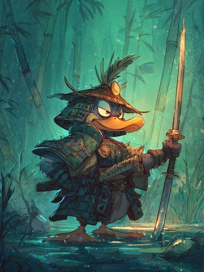 Samurai Duck Fantasy Illustration Poster. poster print