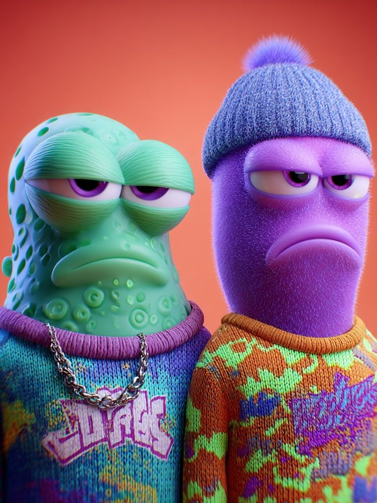 Colorful Alien Duo Illustration Poster. poster detail