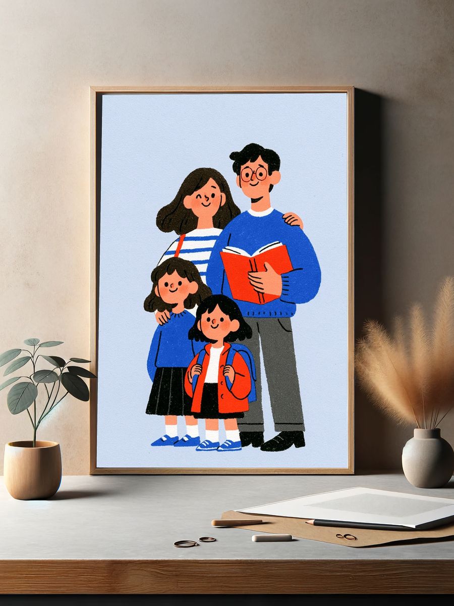 Happy Family Illustration Poster. — room view 2