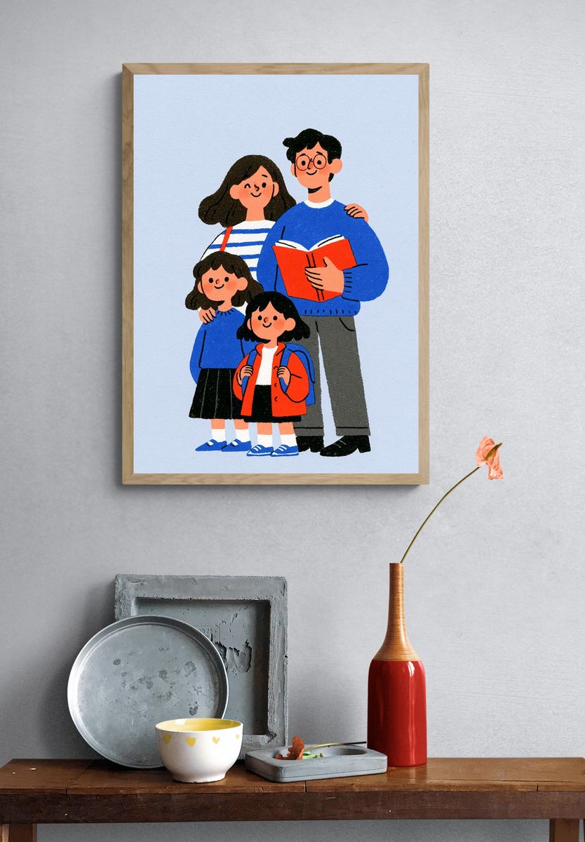 Happy Family Illustration Poster. — room view 3