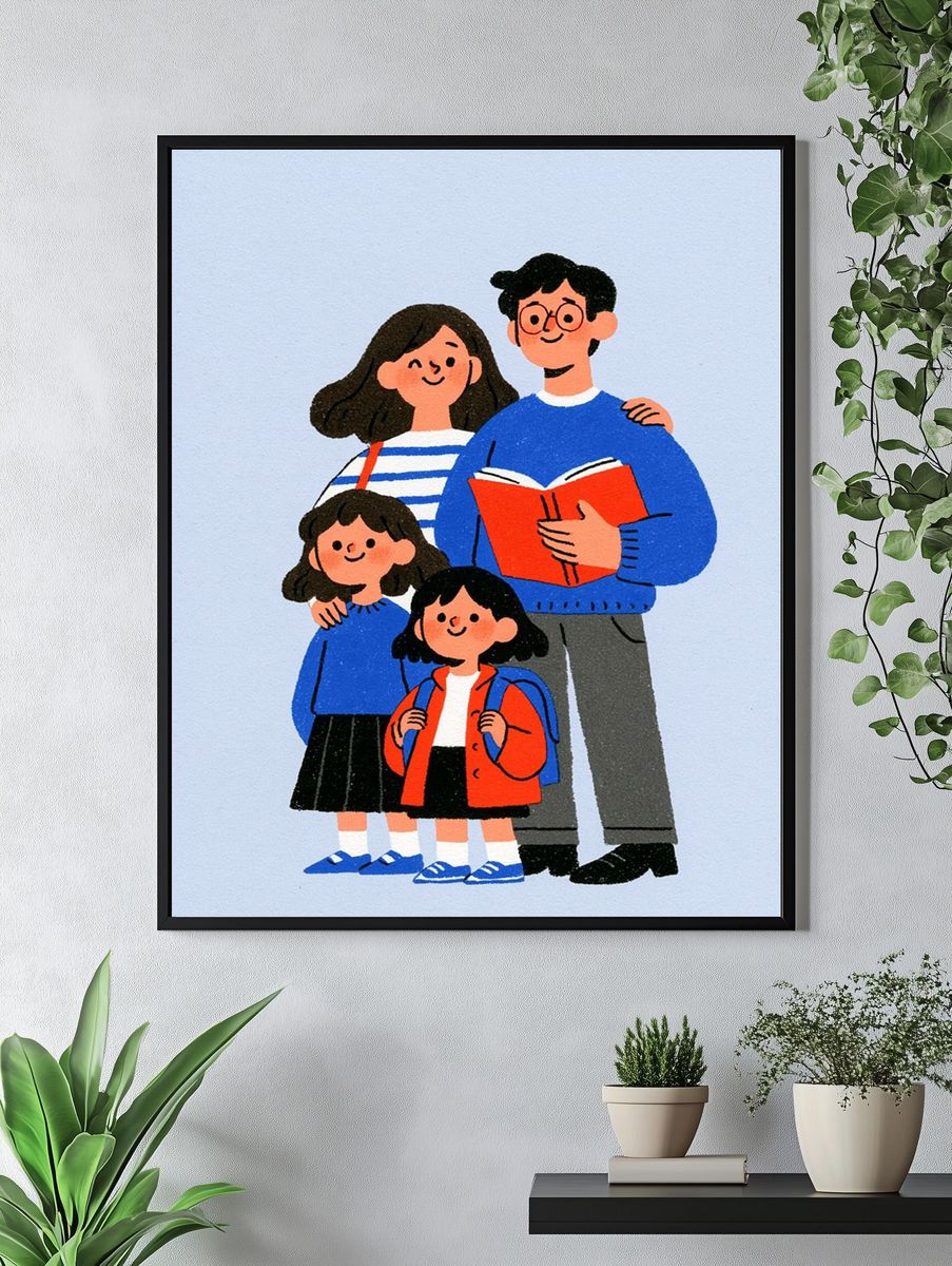 Happy Family Illustration Poster. — room view 4