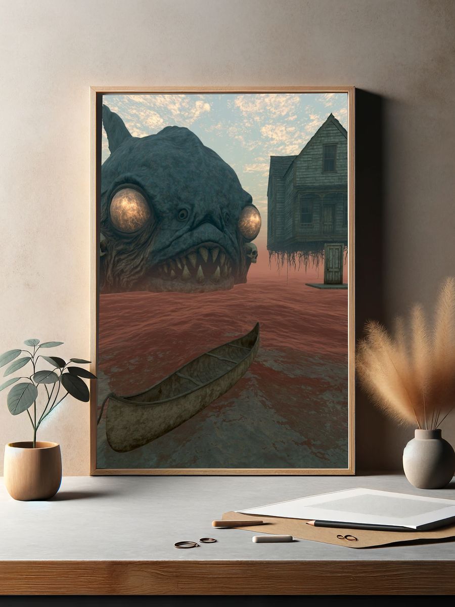 Surreal Sea Monster House Print. — room view 2