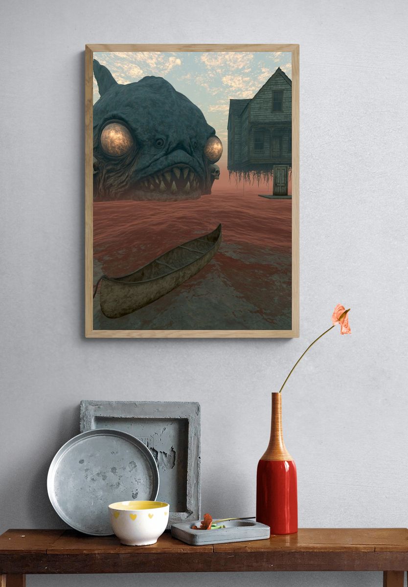 Surreal Sea Monster House Print. — room view 3