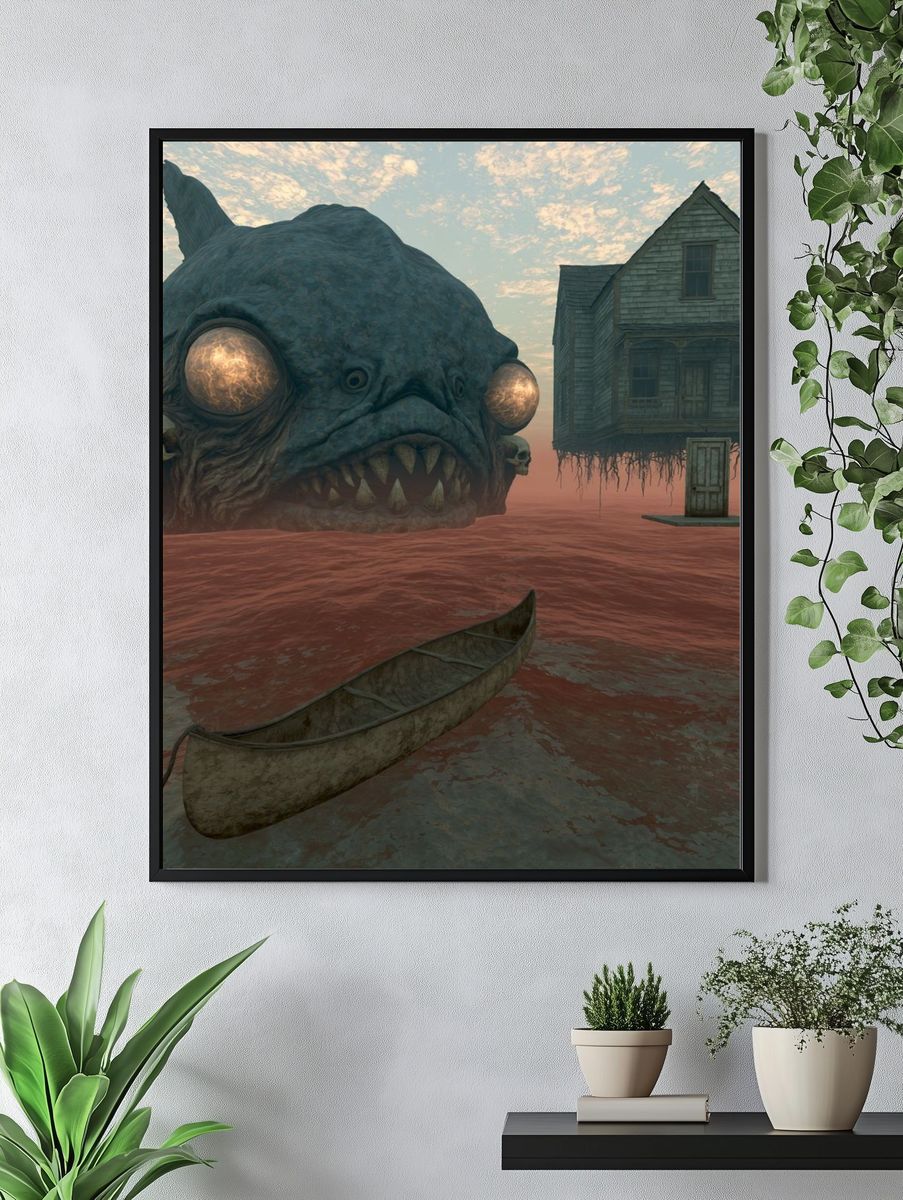 Surreal Sea Monster House Print. — room view 4