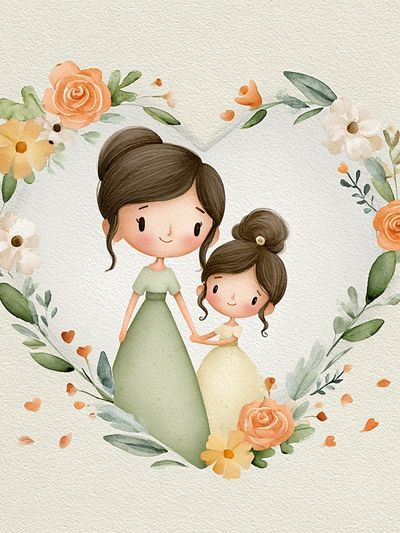 Mother and Daughter Floral Watercolor Poster. poster print