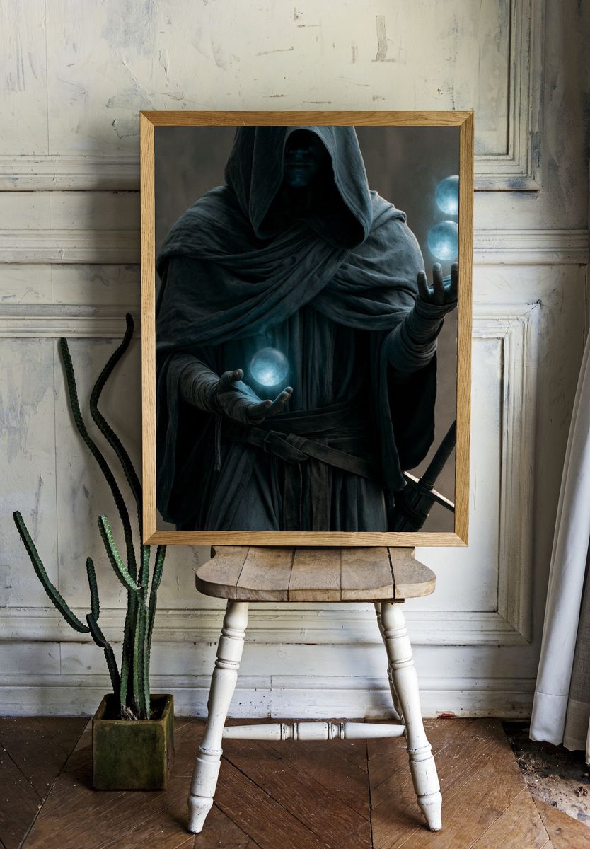 Mystic Hooded Sorcerer Fantasy Print. — room view 1