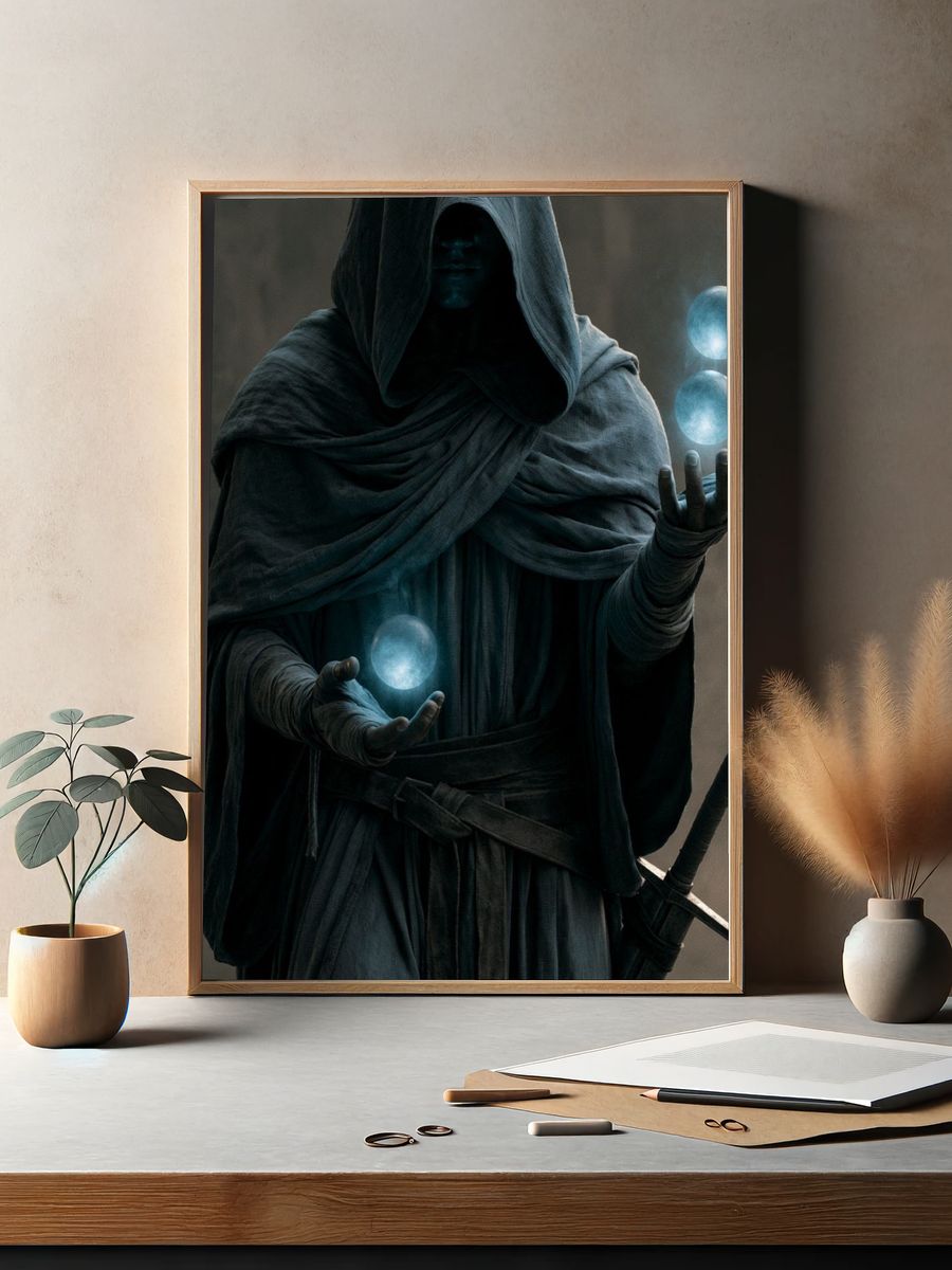 Mystic Hooded Sorcerer Fantasy Print. — room view 2
