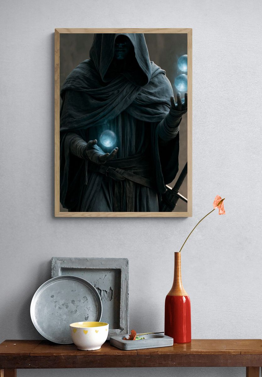 Mystic Hooded Sorcerer Fantasy Print. — room view 3