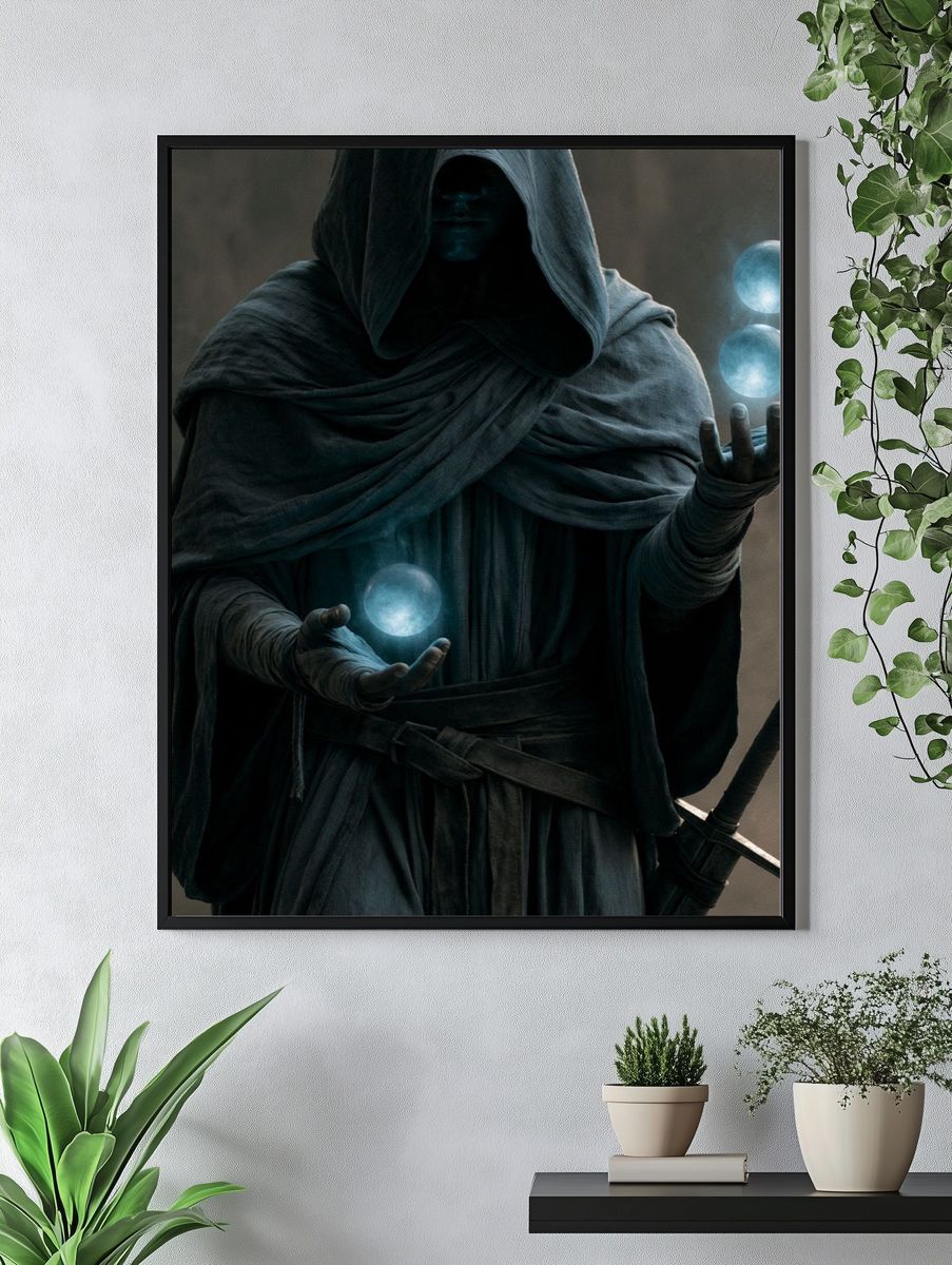 Mystic Hooded Sorcerer Fantasy Print. — room view 4