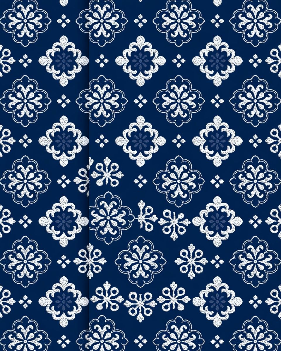 Blue Floral Tile Pattern Print. poster detail