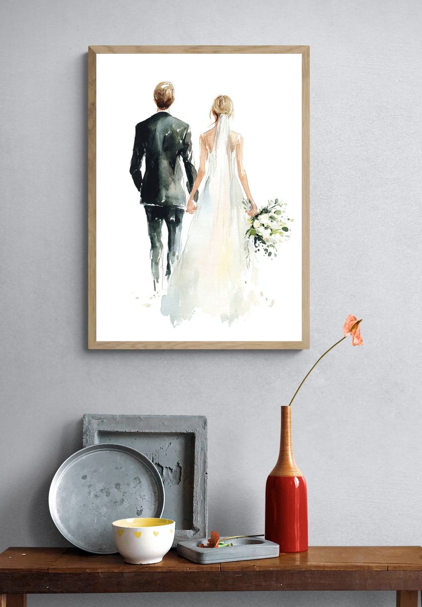 Wedding Couple Watercolor Print. — room view 3