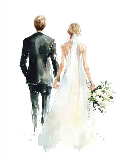 Wedding Couple Watercolor Print. poster
