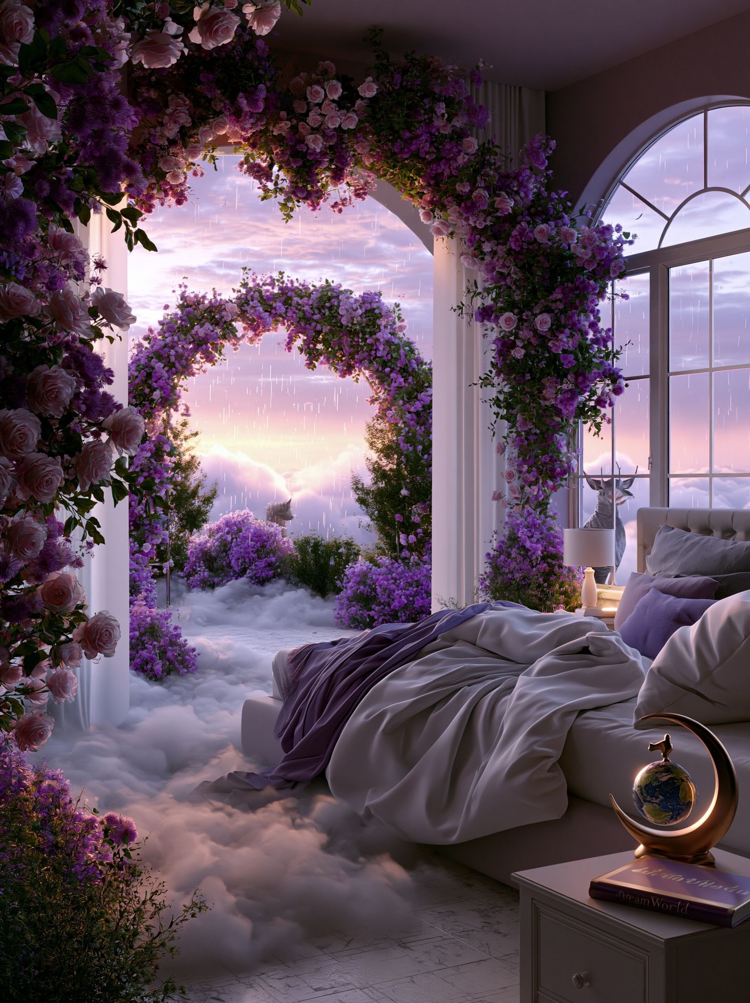 Dreamy Floral Bedroom Surrealism Print. poster — illustration art