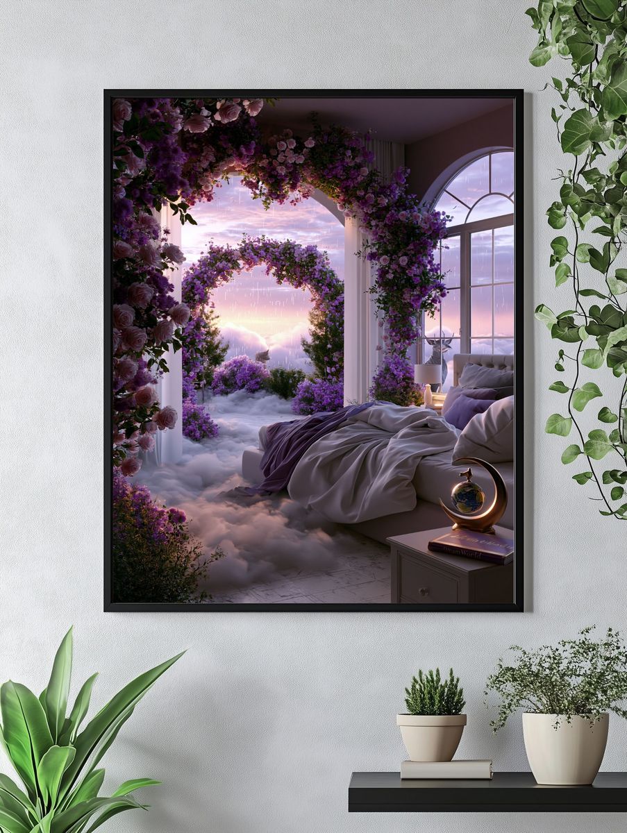 Dreamy Floral Bedroom Surrealism Print. — room view 4