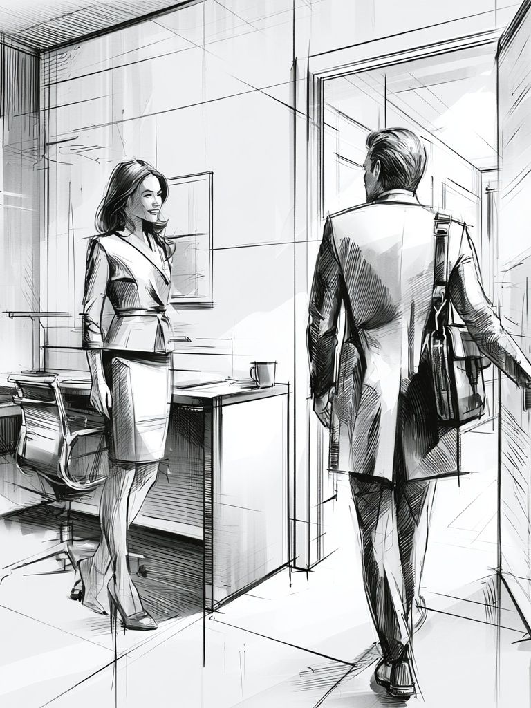 Office Encounter Fashion Illustration Poster. poster — illustration art