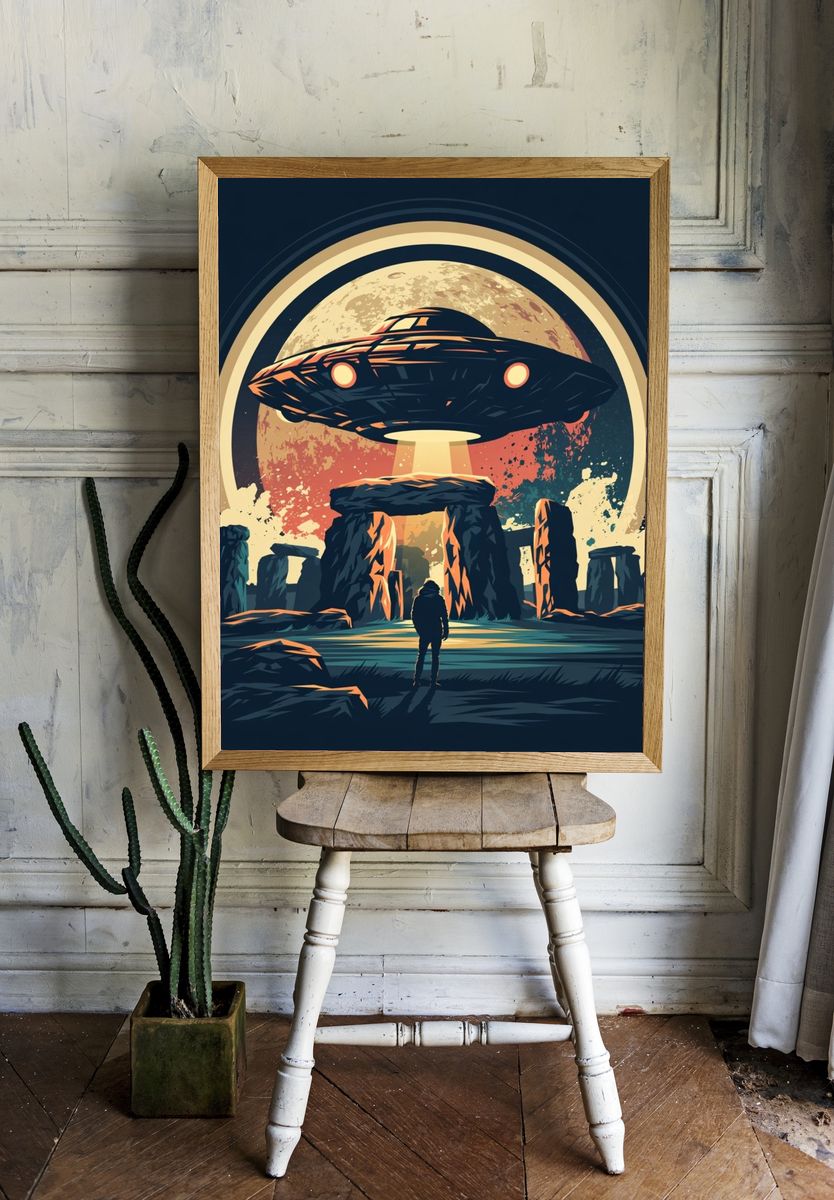 UFO Stone Circle Illustration Poster. — room view 1