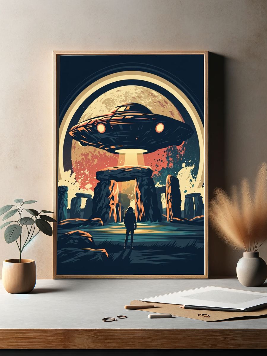 UFO Stone Circle Illustration Poster. — room view 2