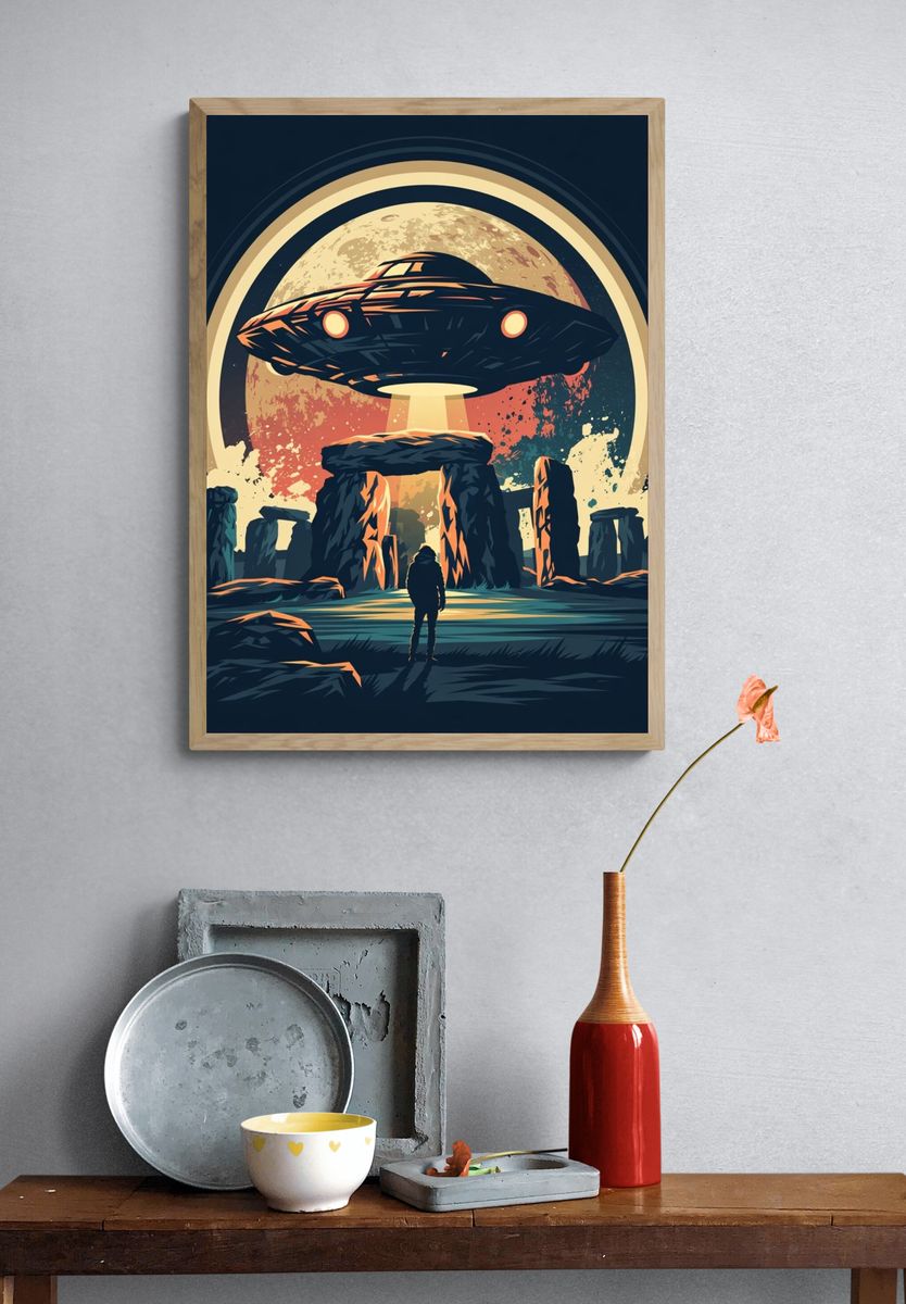 UFO Stone Circle Illustration Poster. — room view 3
