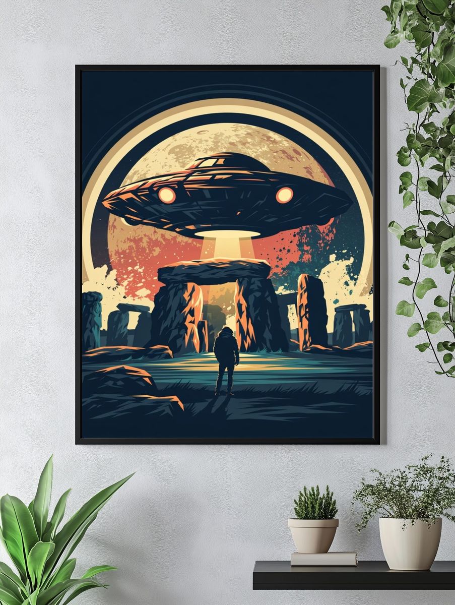 UFO Stone Circle Illustration Poster. — room view 4