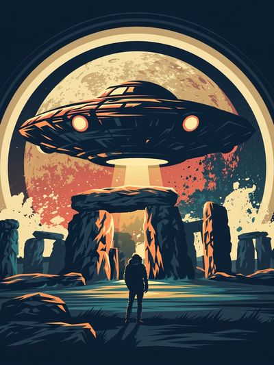 UFO Stone Circle Illustration Poster. poster