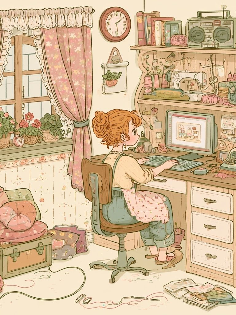 Cozy Craft Room Illustration Poster. poster detail