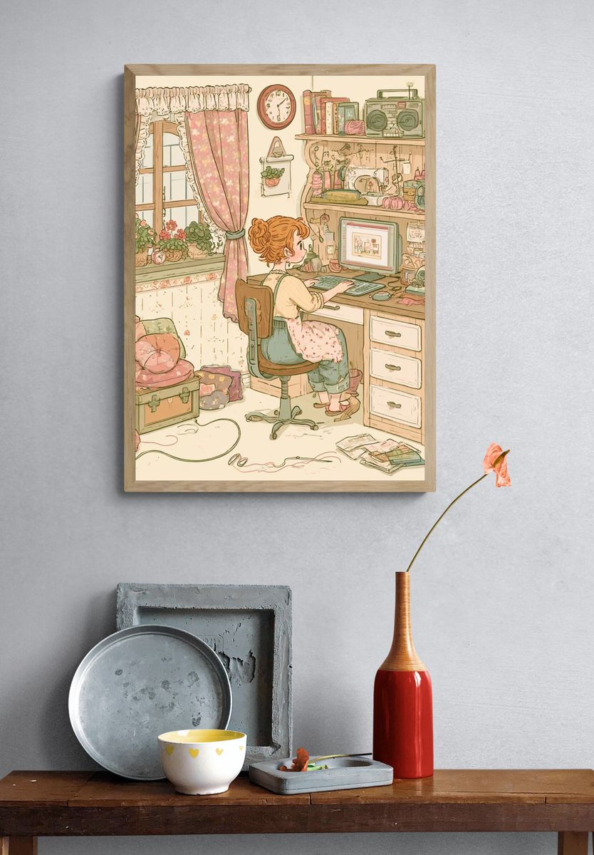 Cozy Craft Room Illustration Poster. — room view 3