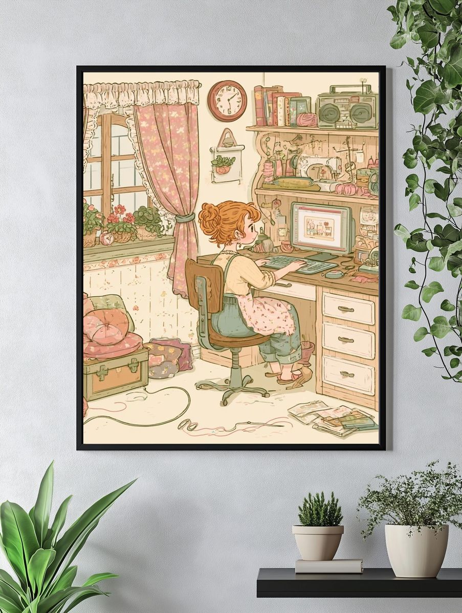 Cozy Craft Room Illustration Poster. — room view 4