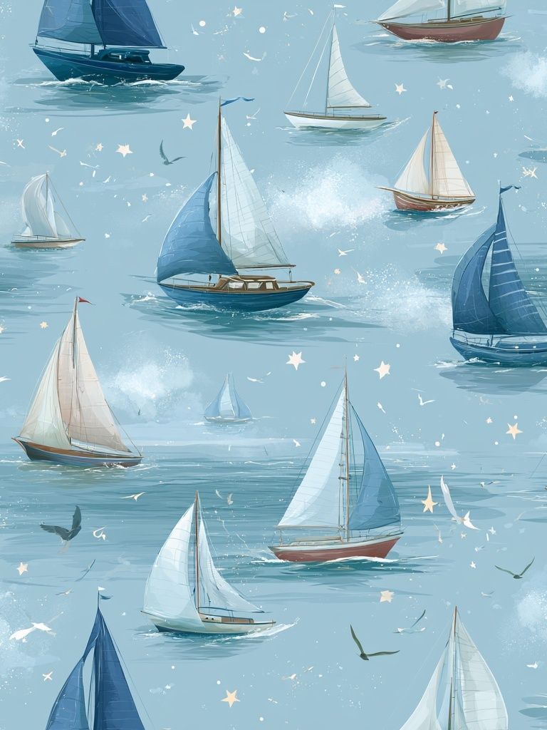 Sailboats on Blue Sea Illustration Poster. poster detail