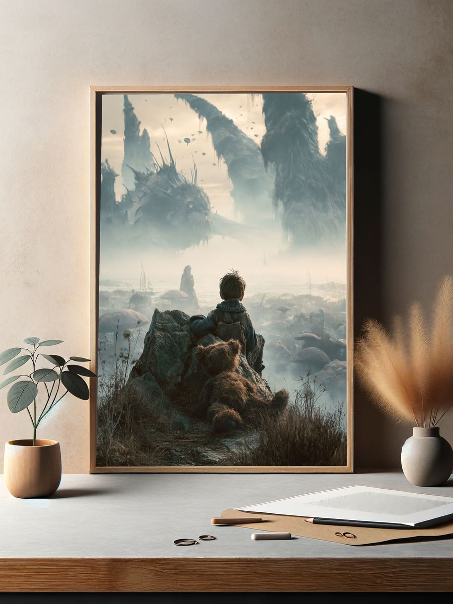 Fantasy Boy and Giant Creatures Poster. — room view 2