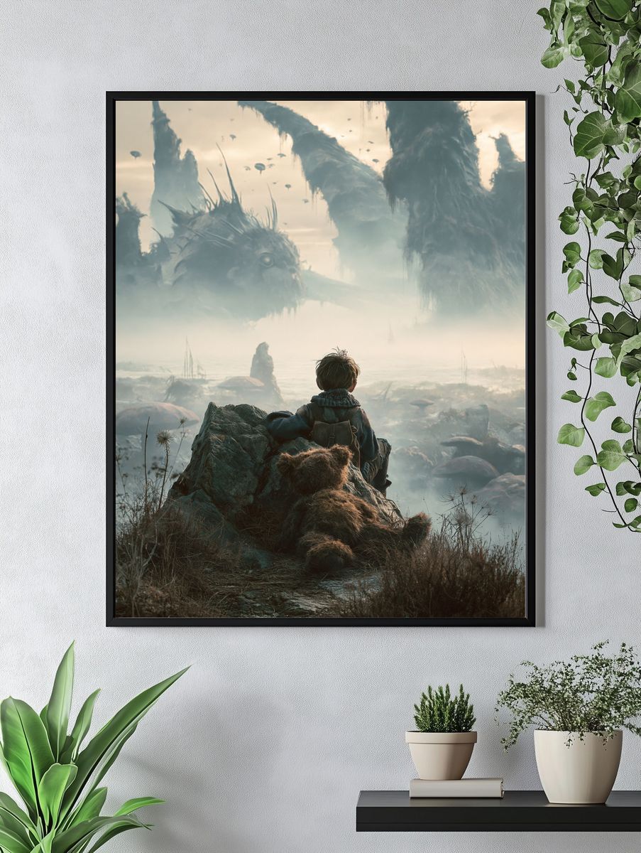 Fantasy Boy and Giant Creatures Poster. — room view 4