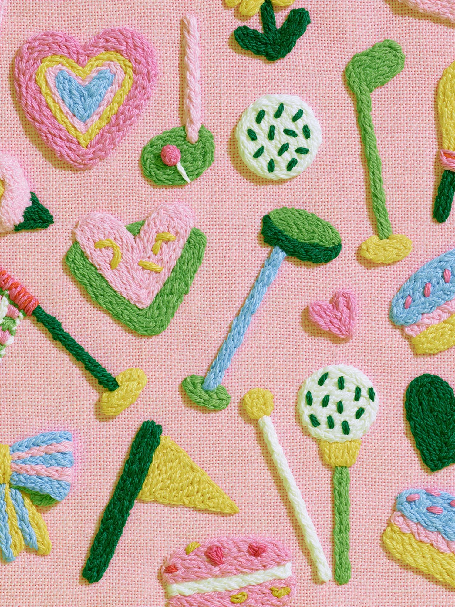 Pastel Embroidered Hearts Print. poster — illustration art