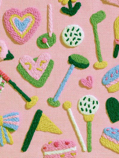 Pastel Embroidered Hearts Print. poster print