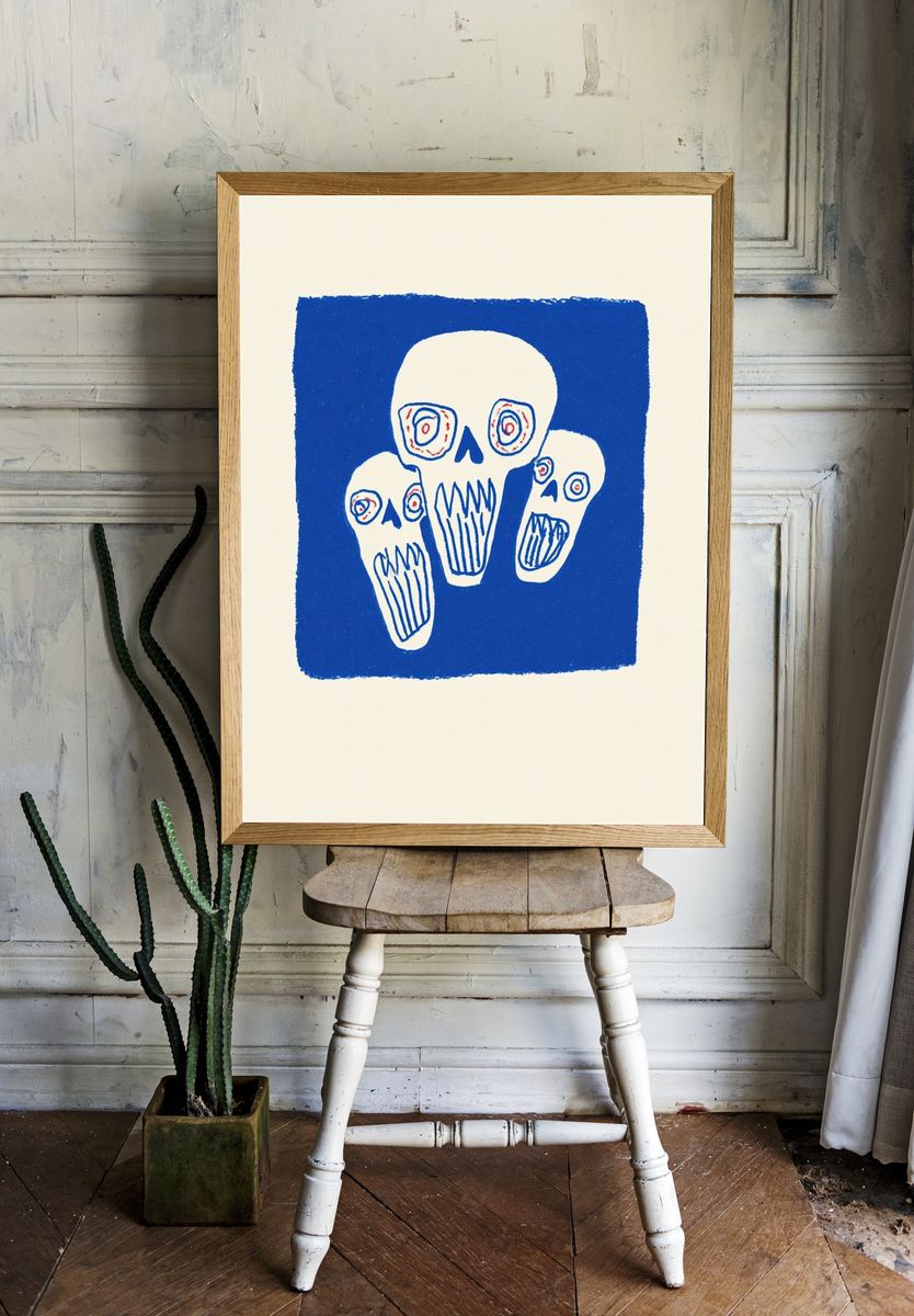 Blue Skull Trio Illustration Poster. — room view 1