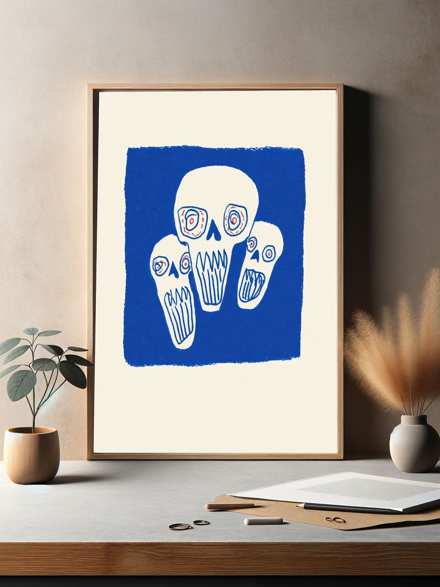 Blue Skull Trio Illustration Poster. — room view 2