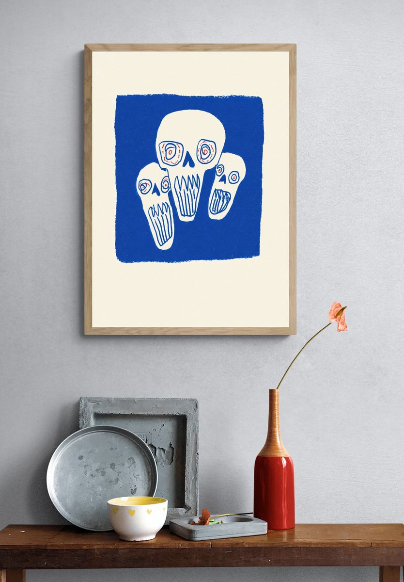 Blue Skull Trio Illustration Poster. — room view 3