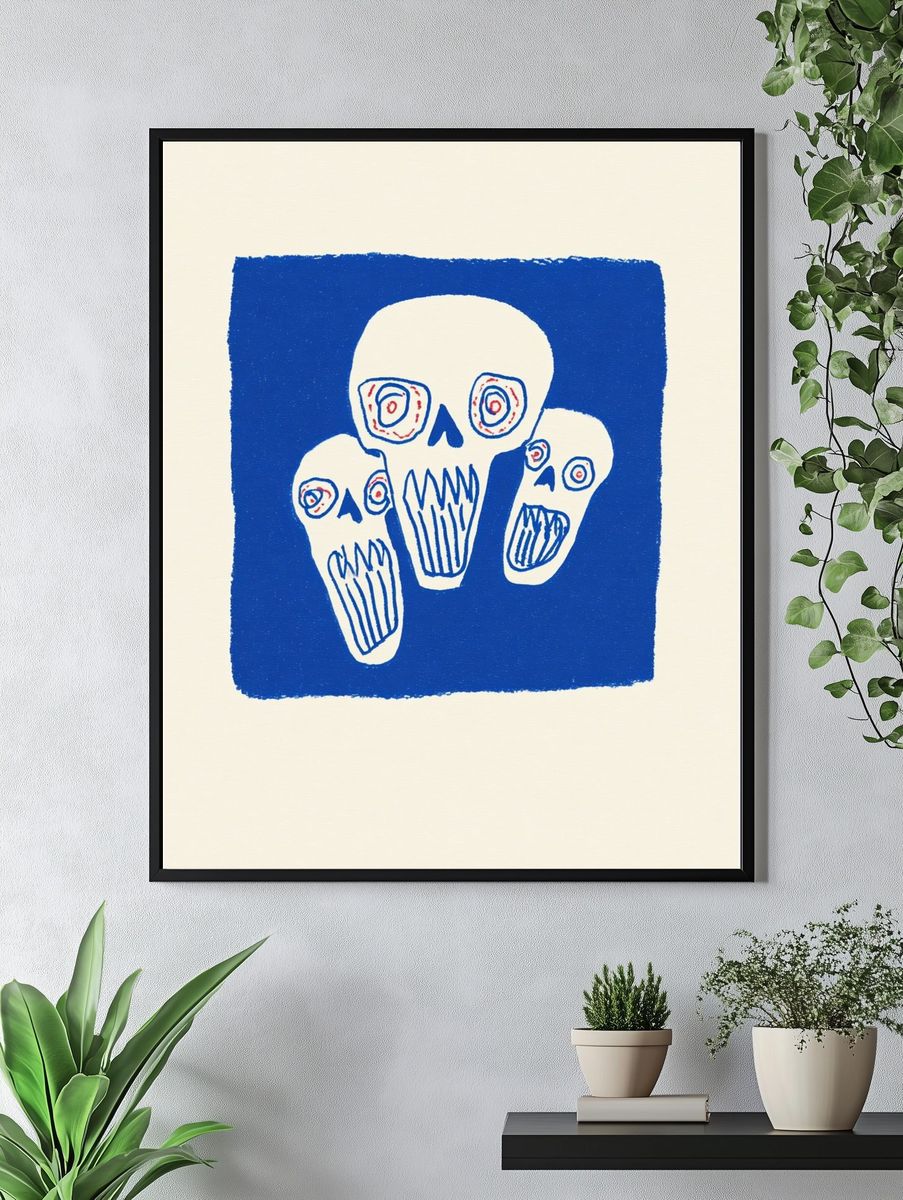 Blue Skull Trio Illustration Poster. — room view 4