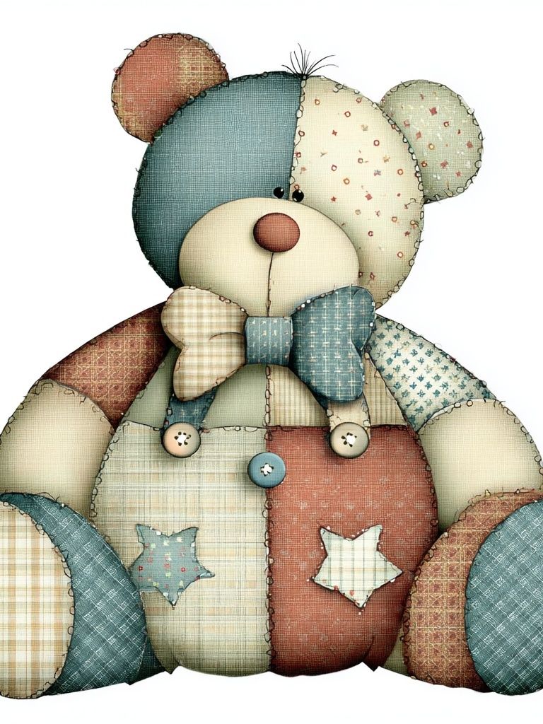 Patchwork Teddy Bear Illustration Poster. poster — illustration art