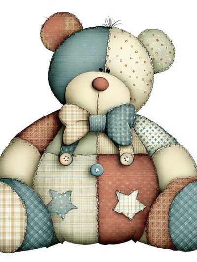 Patchwork Teddy Bear Illustration Poster. poster