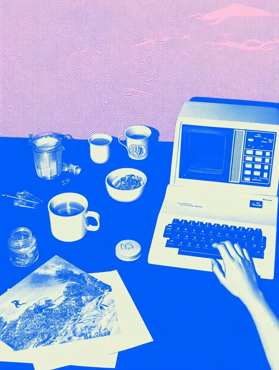 Retro Computer Desk Illustration Poster. poster detail