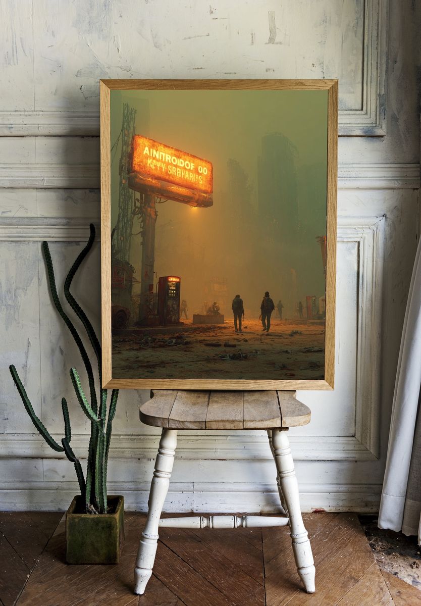 Neon Dystopian Cityscape Poster. — room view 1