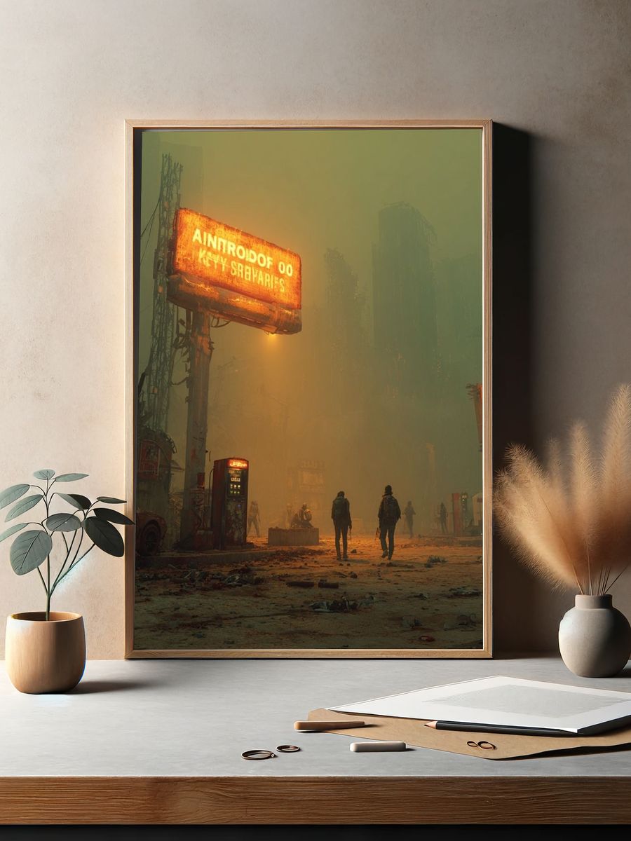 Neon Dystopian Cityscape Poster. — room view 2