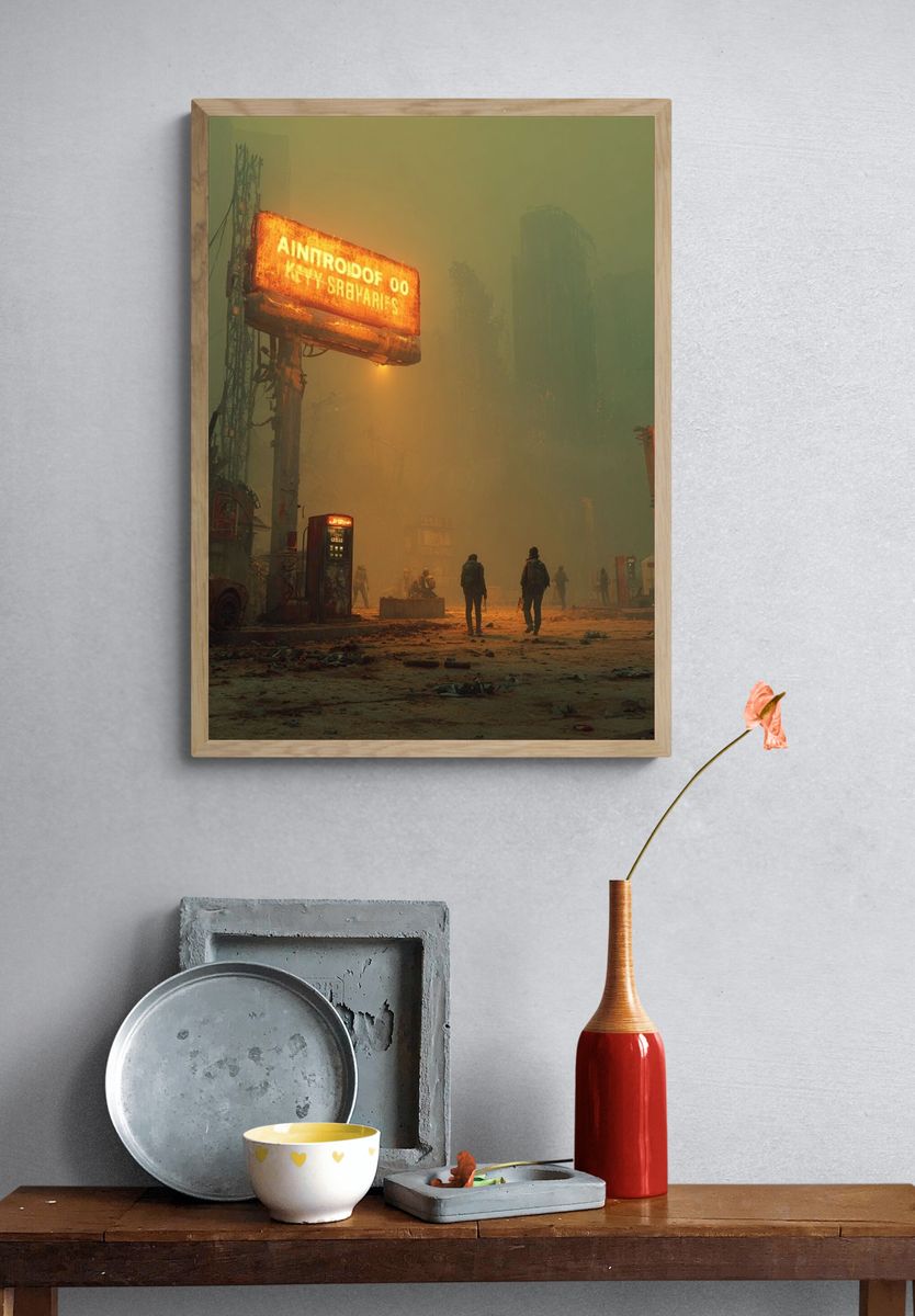 Neon Dystopian Cityscape Poster. — room view 3